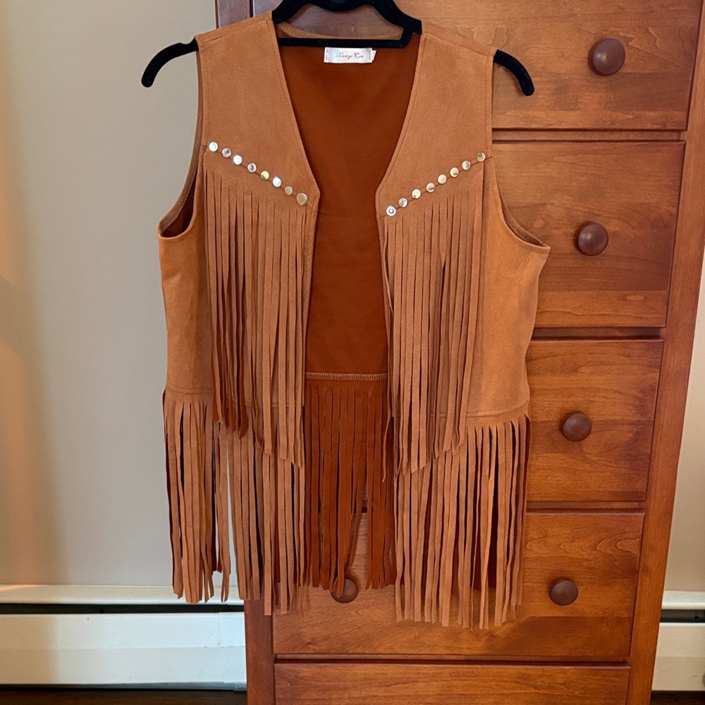 Vintage Fringe Suede Vest - Brown